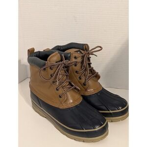 Totes Portland Duck Boots Brown and Navy Blue Waterproof Women's Size 8M